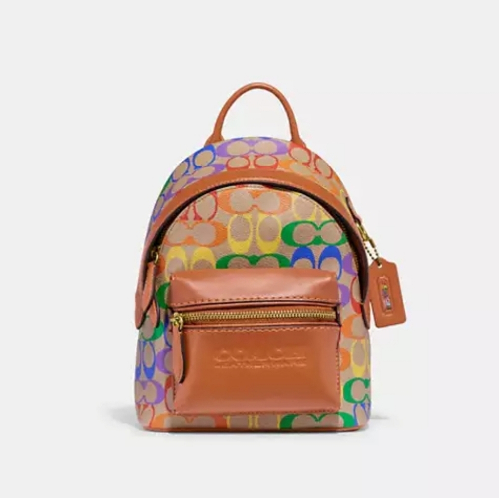 Coach Small Backpack  In Rainbow Signature Canvas